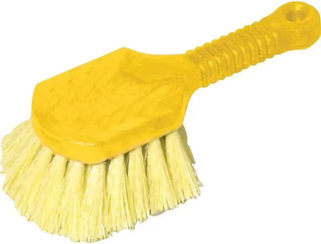 Main image of Rubbermaid 9B29CT Long Handle Scrub, 8" Plastic Handle, Gray Handle w/Yellow Bristles