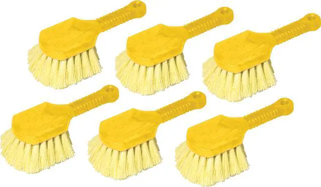 Alt view image 2 of 2 - Rubbermaid 9B29CT Long Handle Scrub, 8" Plastic Handle, Gray Handle w/Yellow Bristles