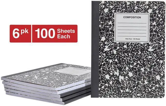 Main image of Universal UNV20936 Composition Book, Wide/Legal Rule, Black Marble Cover, 9.75 x 7.5, 100 Sheets, 6/Pack