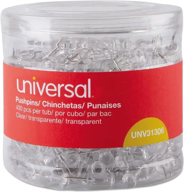 Alt view image 2 of 2 - Universal UNV31306 Clear Push Pins, Plastic, 3/8", 400/Pack