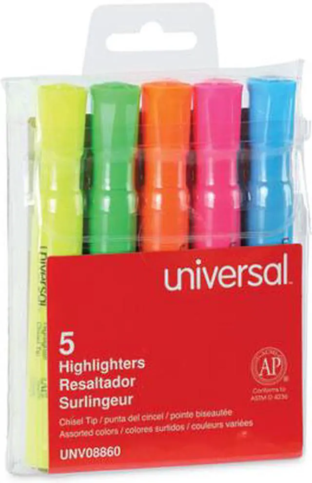 Alt view image 2 of 2 - Universal UNV08860 Desk Highlighters, Chisel Tip, Assorted Colors, 5/Set