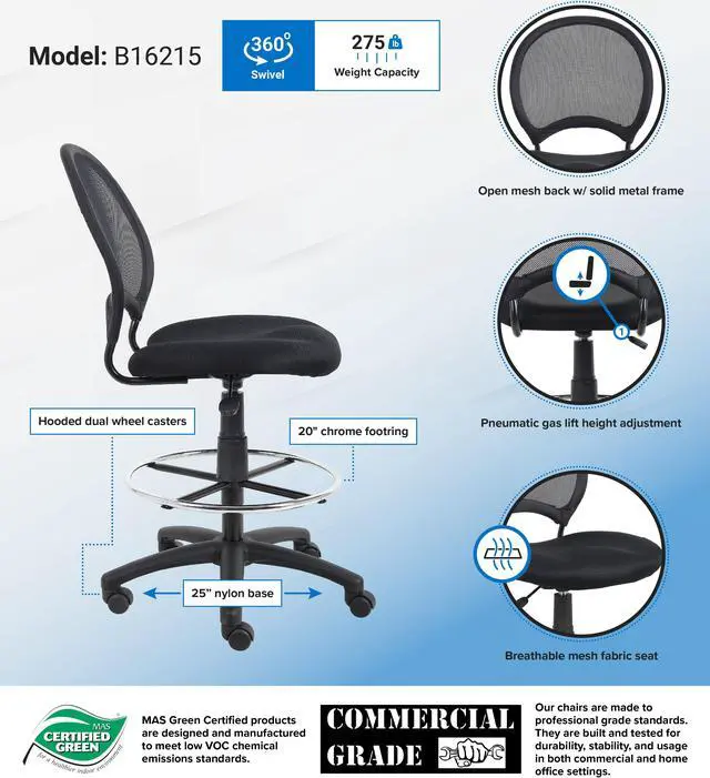 Alt view image 5 of 5 - Boss Office Supplies B16215 Mesh Drafting Stool