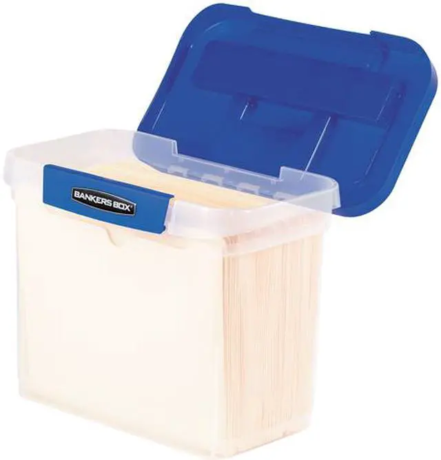 Main image of Bankers Box 0086301 Heavy-Duty Portable File Box, Letter Files, 14.25" x 8.63" x 11.06", Clear / Blue