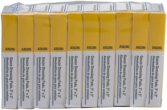 Main image of First Aid Only AN206-10 Refill Gauze Pads for Ansi-Compliant First Aid Kits/Cabinets, 3" x 3", 40 Pads