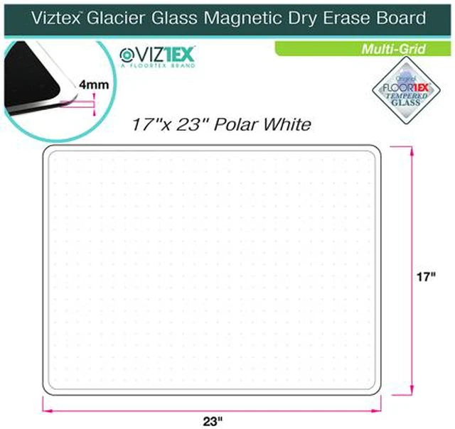 Alt view image 2 of 2 - Floortex FCVGM1414WG Viztex Glacier Polar White Multi-Purpose Grid Glass Dry Erase Board 14" x 14"