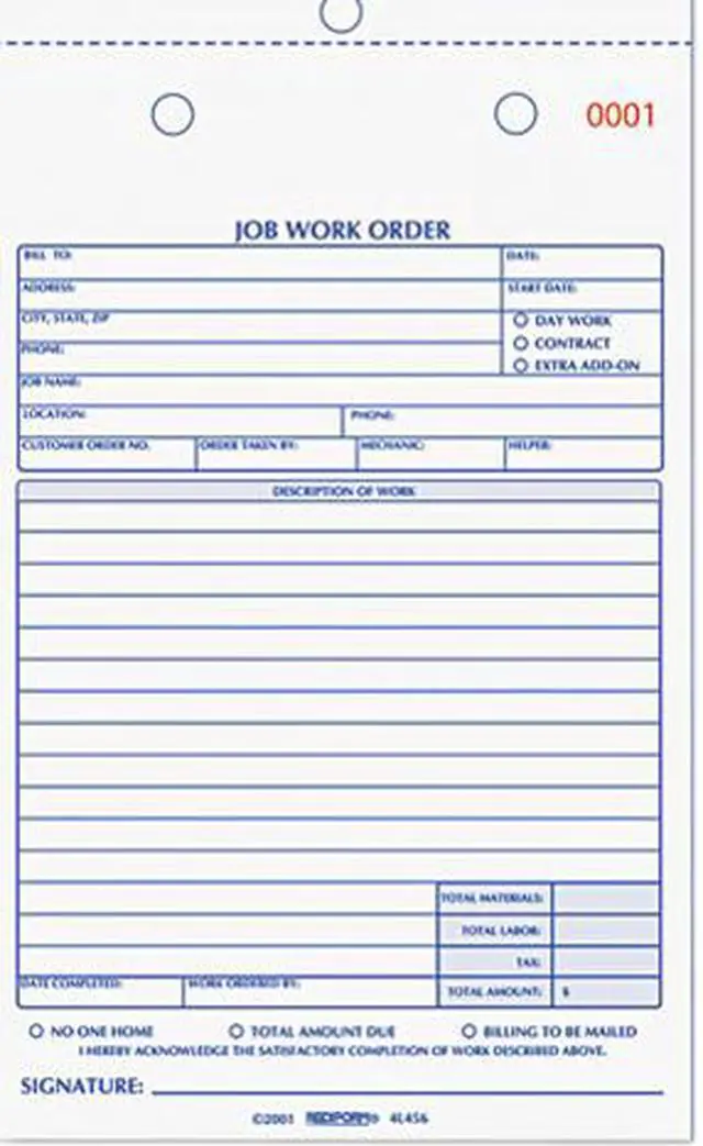 Main image of Rediform 4L456 Job Work Order Book, 5 1/2 x 8 1/2, Two Part Carbonless, 50 / book