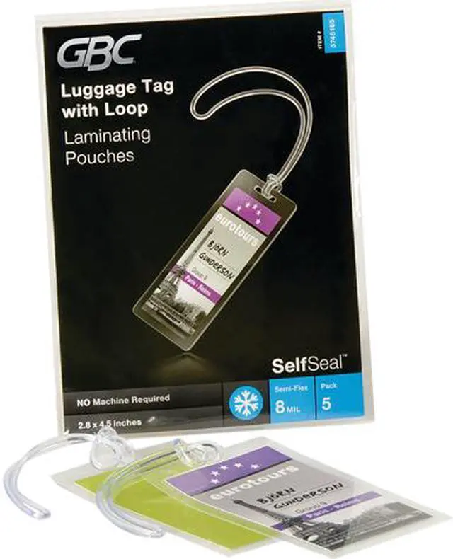 Main image of Swingline 3745165CF SelfSeal 2 7/8" x 4 5/8" Luggage Tag Cold Laminating Pouch - 5/Pack