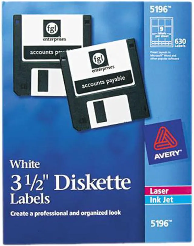 Main image of Avery 5196 Diskette Label 630 / Box - Circle - 9/Sheet - Laser, Inkjet - White