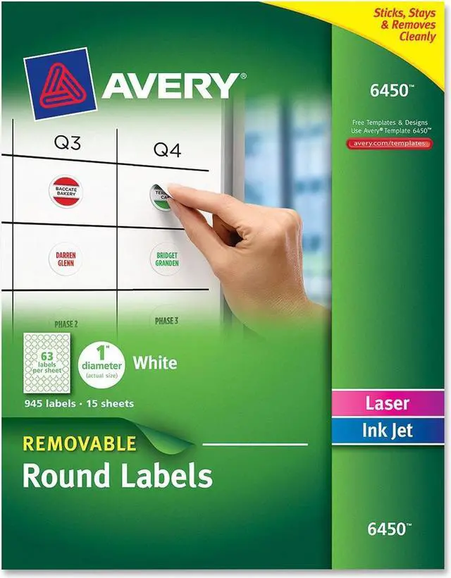 Alt view image 2 of 2 - Avery Removable Labels, Removable Adhesive, 1" Diameter, 945 Labels (6450)