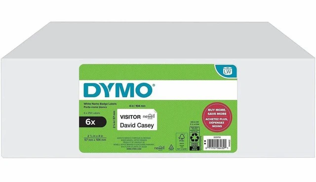 Alt view image 3 of 3 - Dymo Multipurpose White Medium Labels - DiameterRoll - Direct Thermal - White - 250 / Roll - 1500 Total Label(s) - For Label Printer - 6/Pack - 2229753