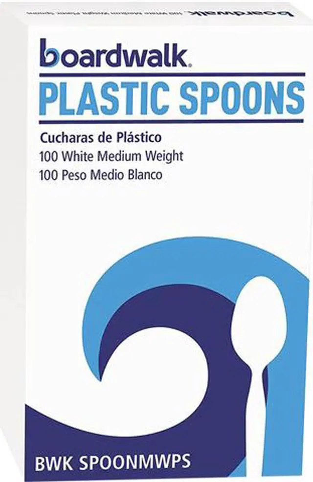 Main image of Boardwalk SPOONMWPSCT Plastic Tableware, Mediumweight, Teaspoon, White, 10 Boxes of 100/Carton