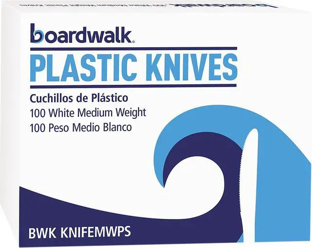 Main image of Boardwalk BWK KNIFEMWPS Mediumweight Polystyrene Cutlery, Knife, 100 Knives