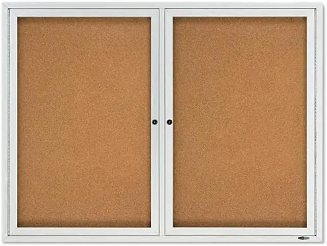 Main image of Quartet 2124 Enclosed Cork Bulletin Board for Outdoor Use, 4' x 3', 2 Door, Aluminum Frame