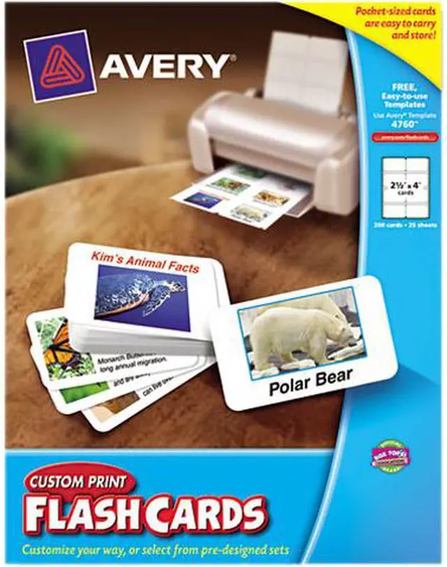 Main image of Avery 4760 Custom Print Flash Cards, 2-1/2" x 4", 200 Cards