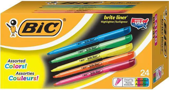 Main image of BIC BL241-AST Brite Liner Highlighter, Chisel Tip, Assorted Colors, 24/Set