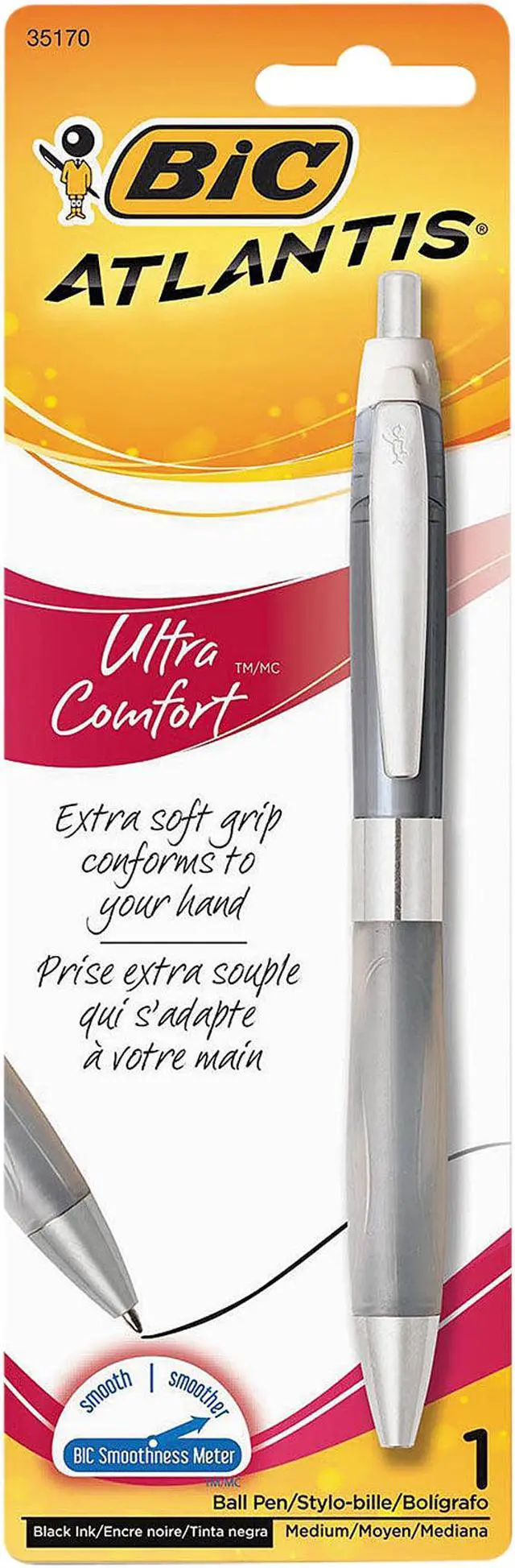 Main image of BIC VCGUP11XBK Atlantis Ultra Comfort Retractable Ballpoint Pen, 1mm, Black Ink, White/Gray Barrel
