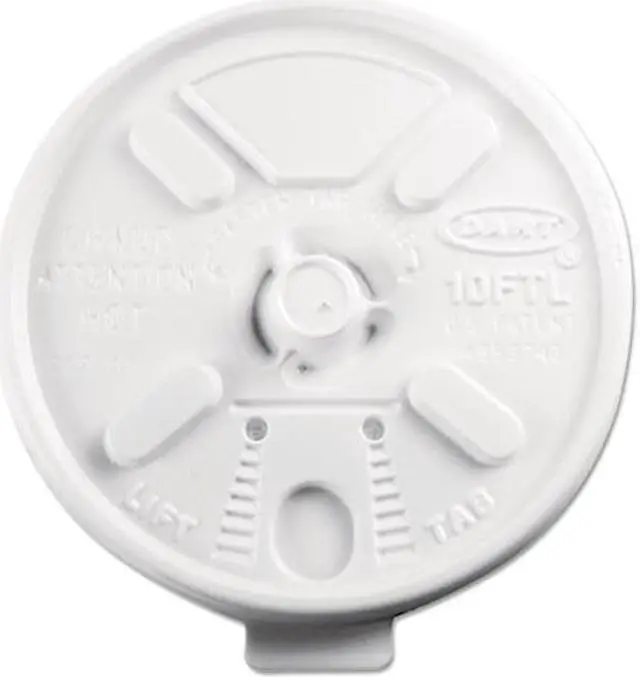 Main image of Dart 10FTL Lift N' Lock Plastic Hot Cup Lids, Fits 10oz Cups, White, 1000/Carton, 1 Carton