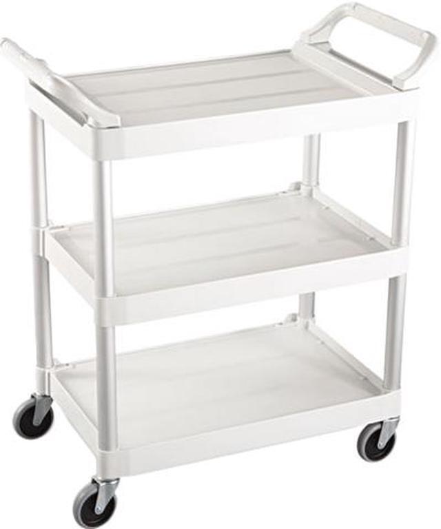 Service Cart, 200-lb Cap, Three-Shelf, 18-5/8w x 33-5/8d x 37-3/4h, Off-White Service Cart, 200-lb Cap, Three-Shelf, 18-5/8w x 33-5/8d x 37-3/4h, Off-White