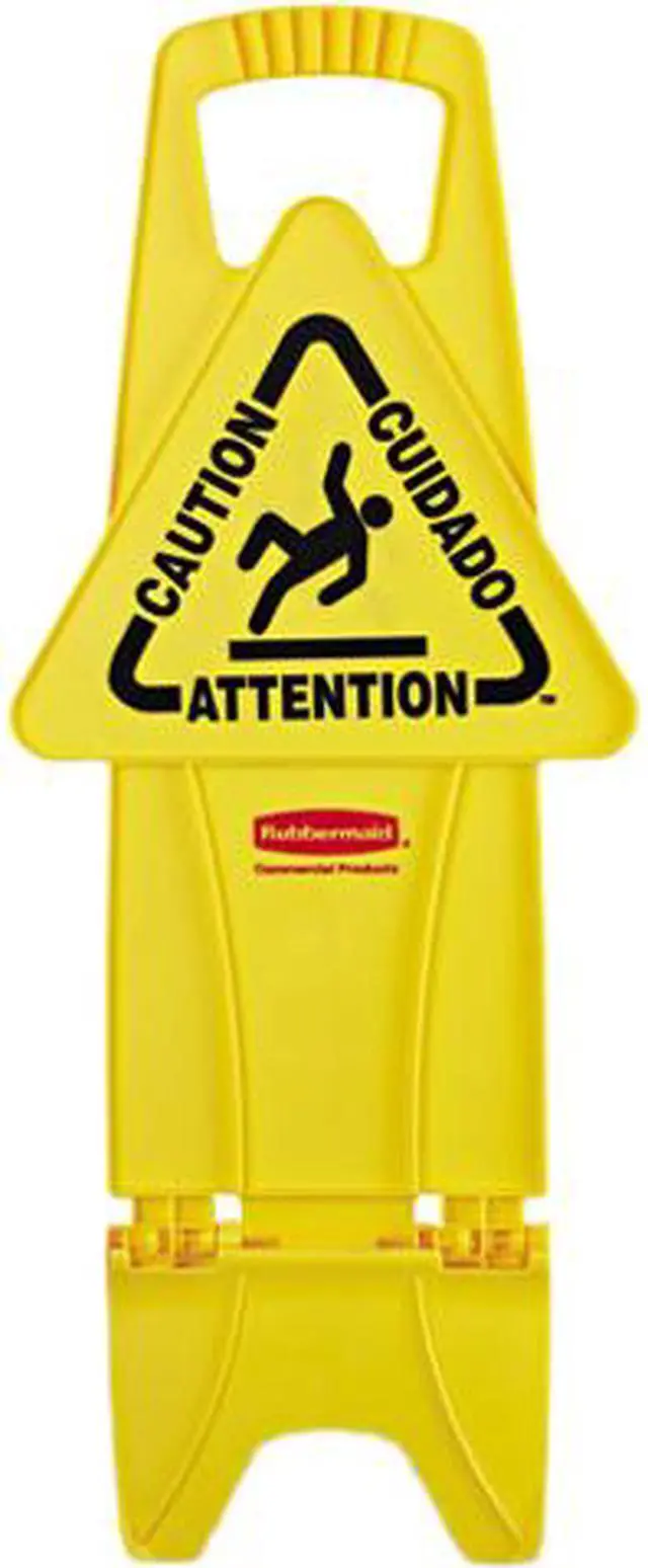 Main image of RCP 9S09 YEL Stable Multi-Lingual Safety Sign, 13w x 13 1/4d x 26h, Yellow