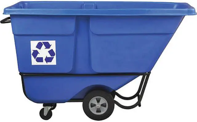 Main image of Rubbermaid Commercial 2089826 Rotomolded Recycling Tilt Truck, Rectangular, Plastic with Steel Frame, 1 cu yd, 1250 lb Capacity, Blue