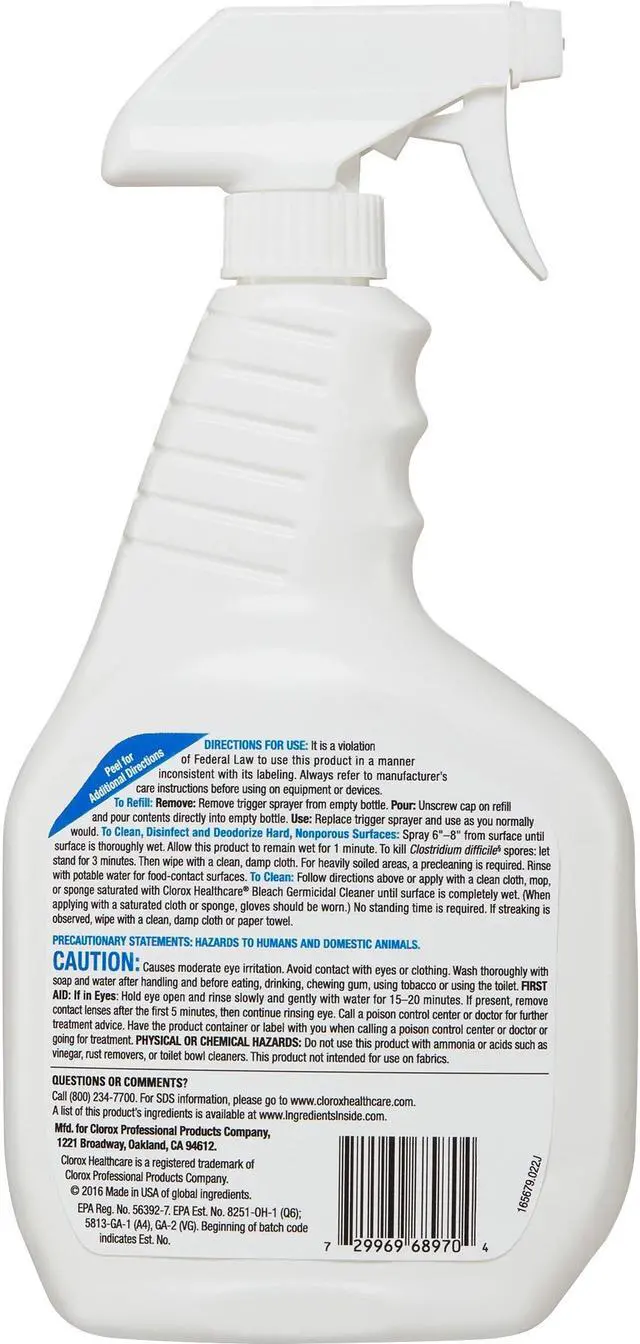 Alt view image 2 of 3 - Clorox Bleach Germicidal Cleaner, 32 oz Spray Bottle, 6/Carton CLO68970CT