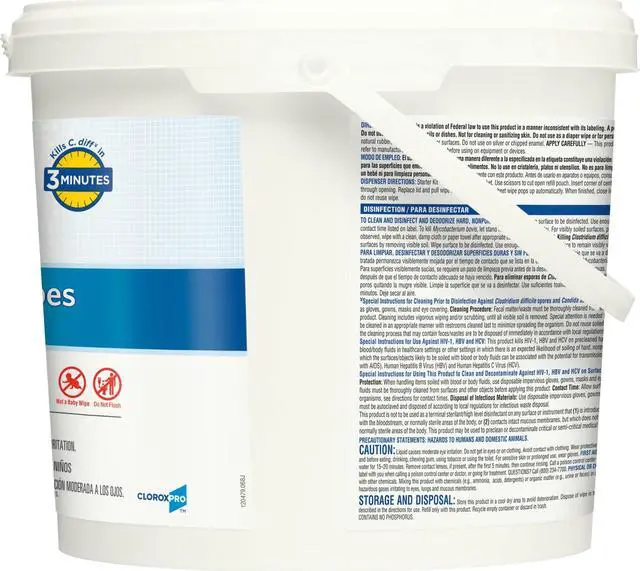 Alt view image 2 of 4 - Clorox Bleach Germicidal Wipes, 12 x 12, Unscented, 110/Canister, 2/Carton CLO30358CT