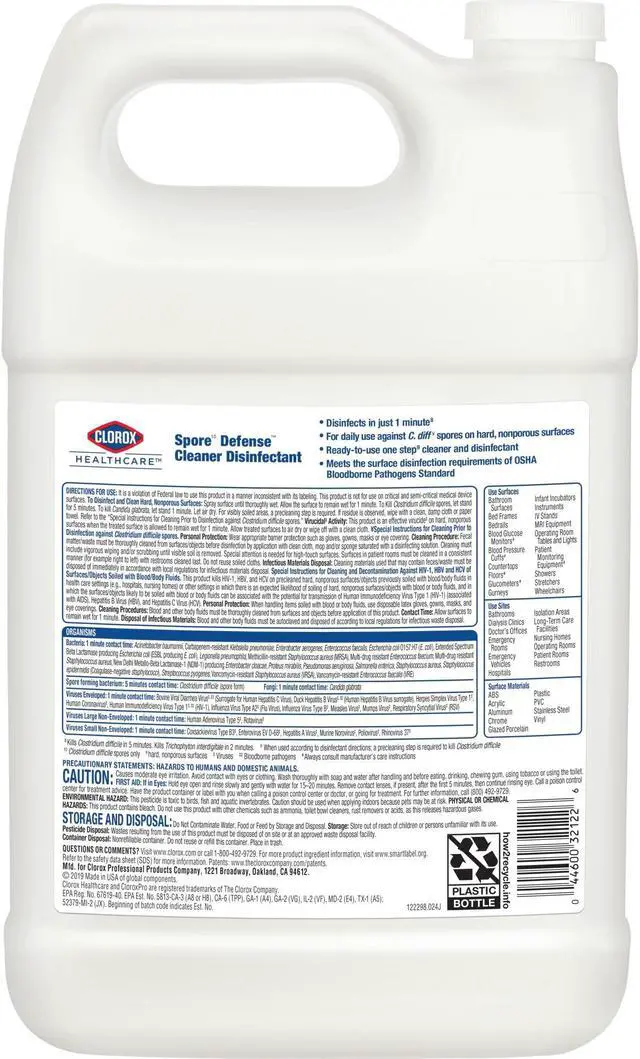 Alt view image 2 of 3 - Clorox Spore Defense, Closed System, 1 gal Bottle, 4/Carton CLO32122