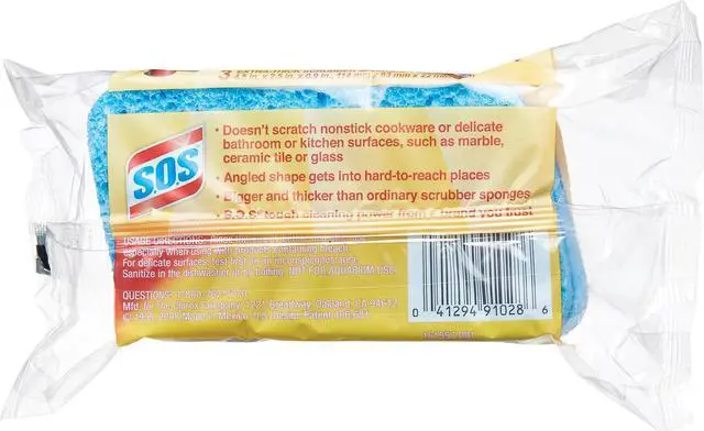 Alt view image 2 of 3 - SOS All Surface Scrubber Sponge, 2.5 x 4.5, 0.9" Thick, Dark Blue, 3/Pack, 8 Packs/Carton COX91028CT