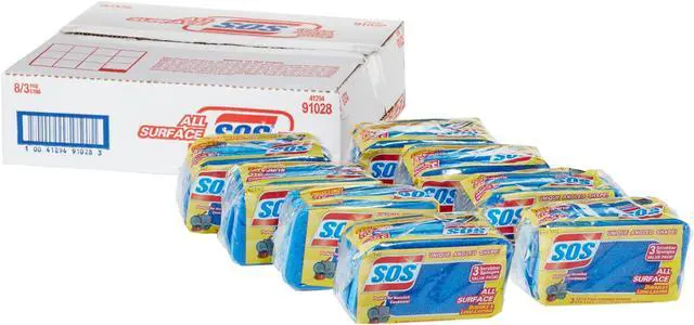 Alt view image 3 of 3 - SOS All Surface Scrubber Sponge, 2.5 x 4.5, 0.9" Thick, Dark Blue, 3/Pack, 8 Packs/Carton COX91028CT