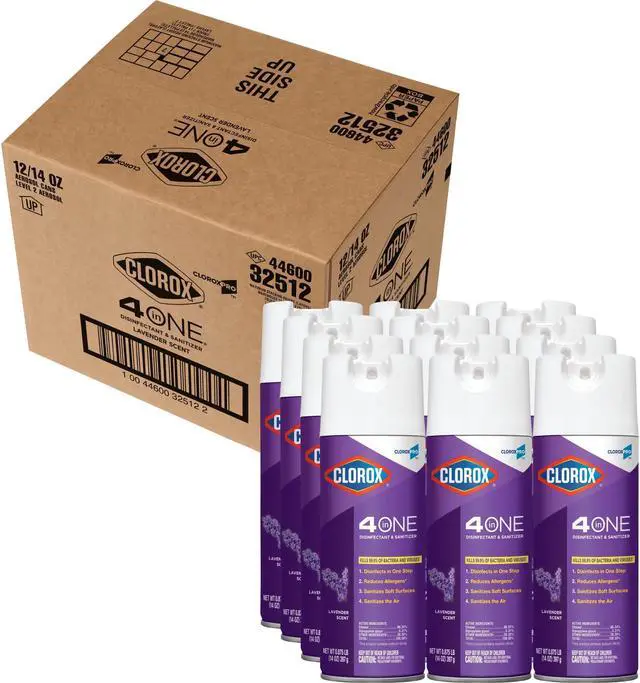Alt view image 4 of 4 - Clorox 4 in One Disinfectant & Sanitizer Ready-To-Use Spray - Lavender Scent - 14 fl oz (0.4 quart) - 12/Carton 32512CT
