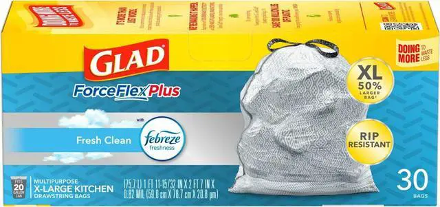 Alt view image 3 of 5 - Glad ForceFlexPlus X-Large Kitchen Drawstring Bags - Fresh Clean with Febreze Freshness - 6Box/Carton - 30 Per Box  78913CT