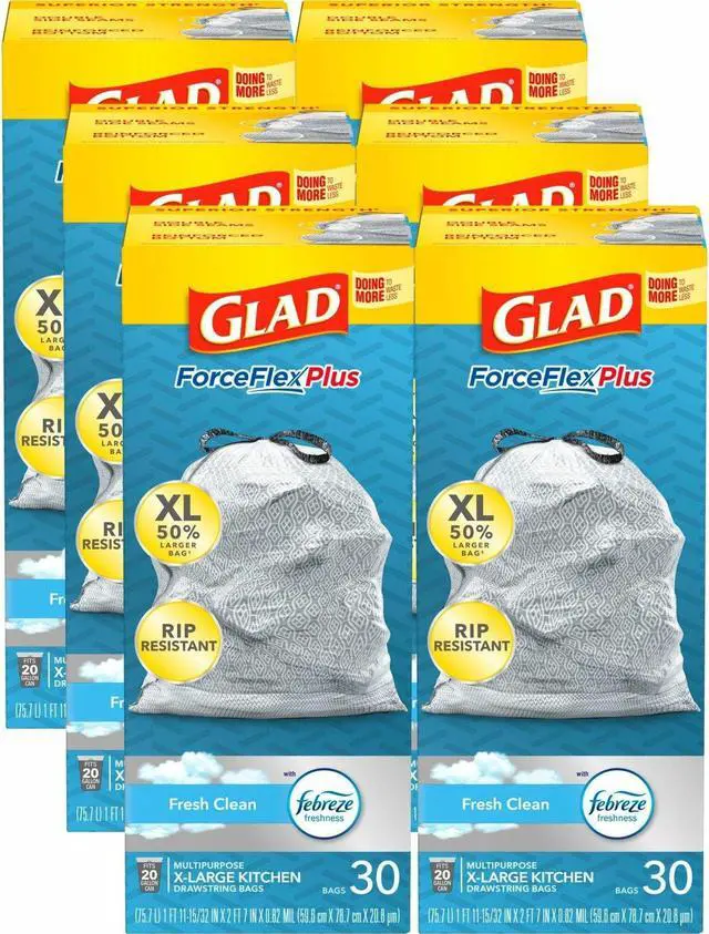 Alt view image 5 of 5 - Glad ForceFlexPlus X-Large Kitchen Drawstring Bags - Fresh Clean with Febreze Freshness - 6Box/Carton - 30 Per Box  78913CT