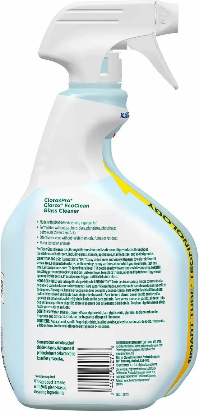 Alt view image 3 of 6 - Clorox EcoClean Glass Cleaner Spray - 32 fl oz (1 quart) - 9 / Carton 60277CT
