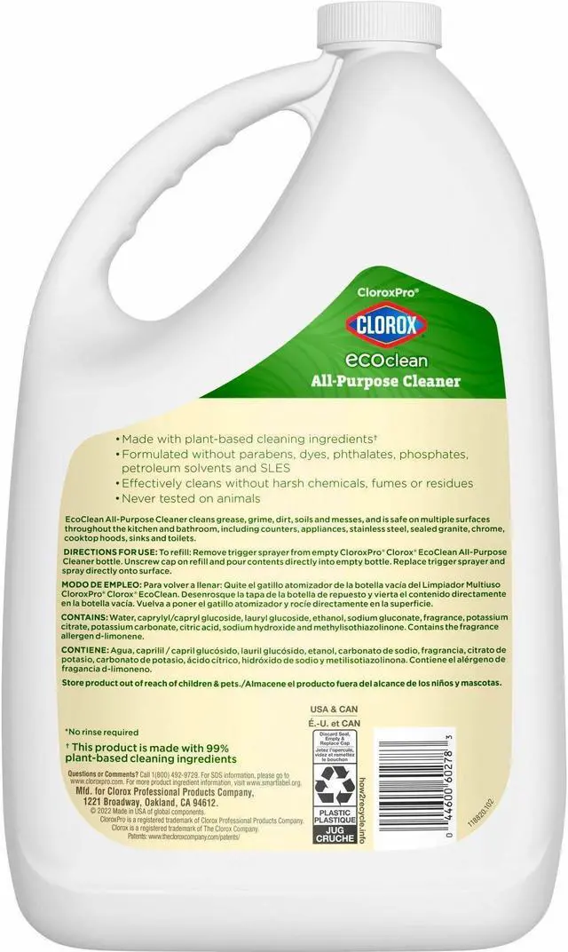 Alt view image 3 of 5 - Clorox EcoClean All-Purpose Cleaner - 128 fl oz (4 quart) - 4 / Carton  60278CT