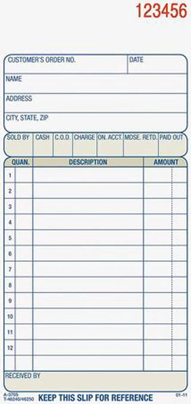 Main image of Adams TC3705 Carbonless Sales Order Book, Three-Part Carbonless, 3 1/4 x 7 1/8, 50 sheets