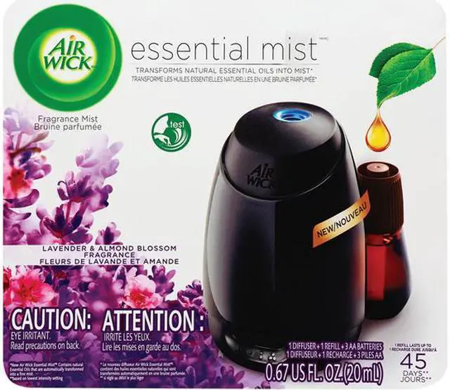 Main image of Air Wick 62338-98576 Essential Mist Starter Kit, Lavender and Almond Blossom, 0.67 oz., 4/Carton