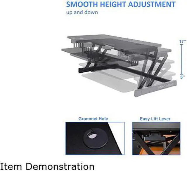 Alt view image 7 of 9 - Rocelco DADRDM2 DADR Deluxe 37" Sit To Stand Adjustable Height Desk Riser w/ Dual Monitor Mount (Black)