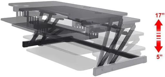 Alt view image 3 of 9 - Rocelco DADRDM2 DADR Deluxe 37" Sit To Stand Adjustable Height Desk Riser w/ Dual Monitor Mount (Black)