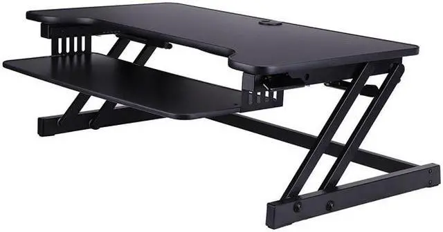 Alt view image 2 of 9 - Rocelco DADRDM2 DADR Deluxe 37" Sit To Stand Adjustable Height Desk Riser w/ Dual Monitor Mount (Black)
