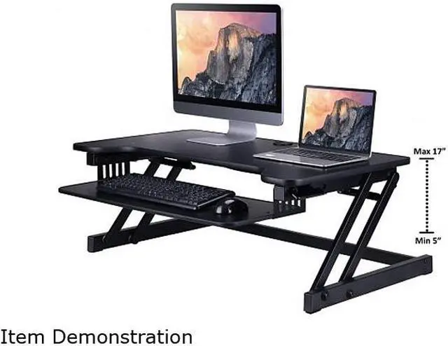 Alt view image 8 of 9 - Rocelco DADRDM2 DADR Deluxe 37" Sit To Stand Adjustable Height Desk Riser w/ Dual Monitor Mount (Black)