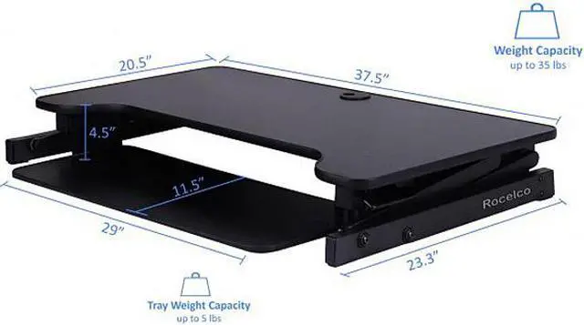 Alt view image 5 of 9 - Rocelco DADRDM2 DADR Deluxe 37" Sit To Stand Adjustable Height Desk Riser w/ Dual Monitor Mount (Black)