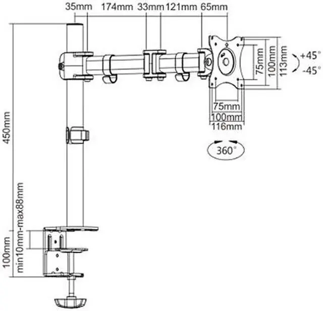 Alt view image 2 of 4 - Rocelco DM1 Double Articulated Desktop Mount