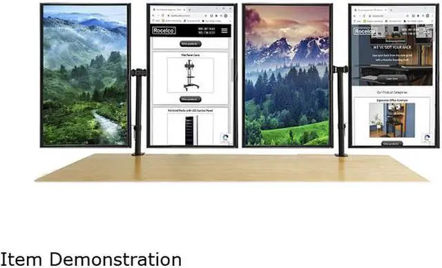 Alt view image 5 of 7 - Rocelco DM4 Quadruple Monitor Desk Mount | Dual Articulated Arms | Fits Four 13"- 27" Flat Panel Computer Monitors - Black