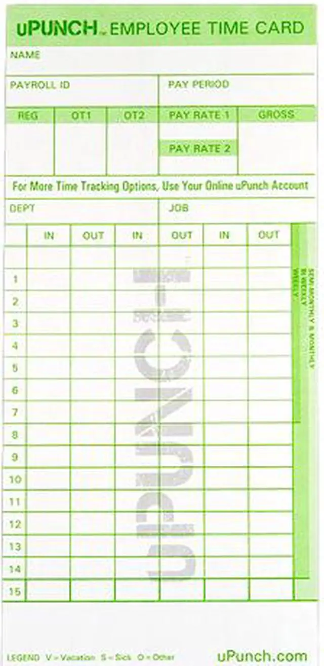 Main image of uPunch HN1000 Time Cards for Use with the HN1000 Time Clock - 2 pack (100 cards)
