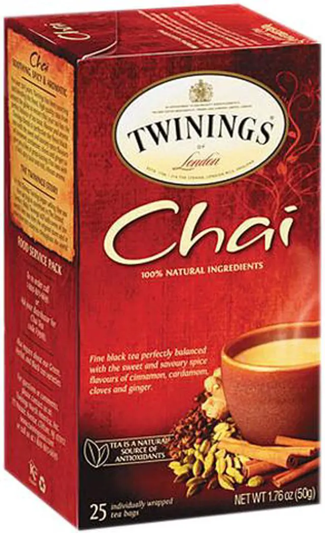 Main image of Twinings 09185 Tea Bags, Chai, 1.76 oz, 25/Box