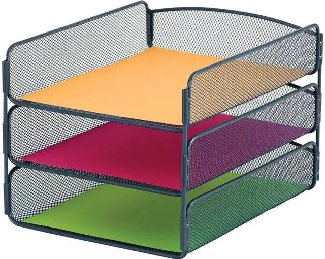 Main image of Safco 3271BU Onyx Mesh 3 Tray Desktop Organizer 3271BU, Blue Powder Coat Finish, Durable Steel Mesh Construction
