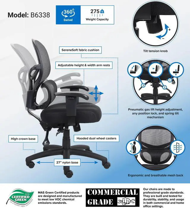 Alt view image 7 of 7 - Boss Office Supplies B6338 Multi-Function Mesh Task Chair