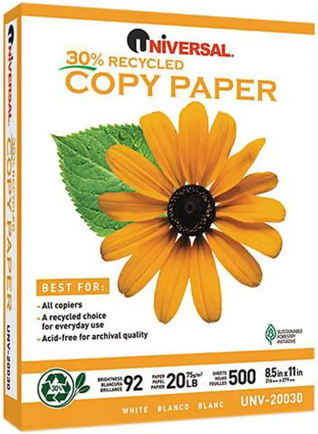 Main image of Universal UNV20030 30% Recycled Copy Paper, 92 Brightness, 20lb, 8-1/2 x 11, White, 5000/Carton