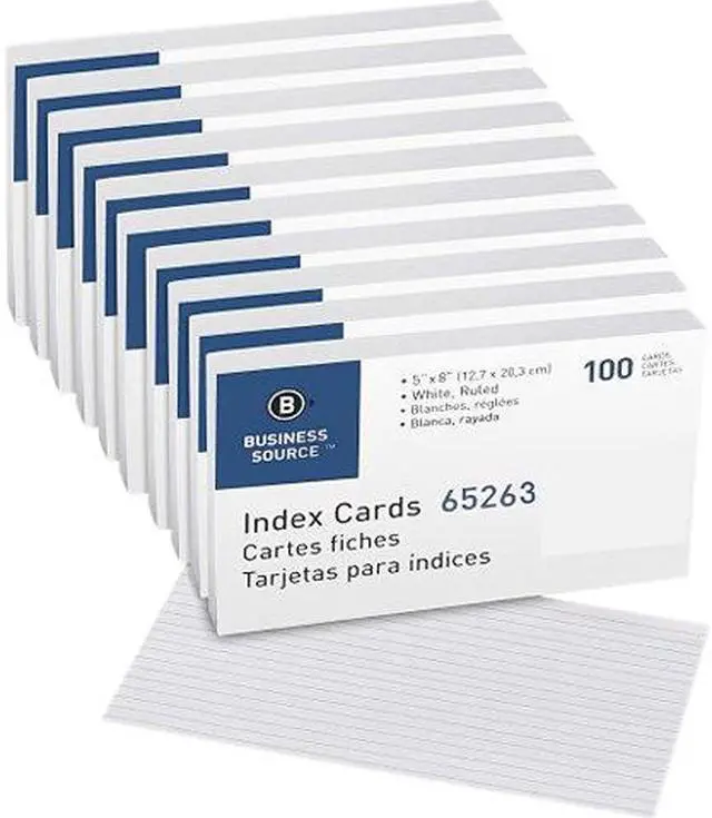 Main image of Business Source 65263BX Ruled White Index Cards - Front Ruling Surface - 5.00" x 8.00"