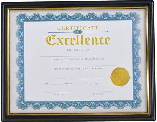 Main image of Universal UNV76847 Document Frames, Plastic, 8 1/2 x 10 Insert, Black/Gold, 3/Pack